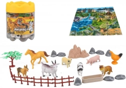 Set de animales de granja (25 piezas) con caja portátil y tapete de juego