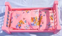 Cama de madera para muñecas rosa grande