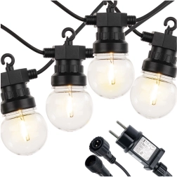 Guirnalda LED exterior 14,5 m, 20 bombillas cálidas con temporizador IP44