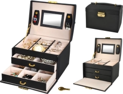 Joyero satinado con llave y espejo – negro