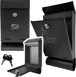 Buzón de acero galvanizado con tubo para periódicos, negro 32,5 × 22,5 × 9,5 cm