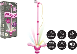 Micrófono karaoke infantil con soporte, luces y sonido – Rosa