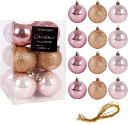 Bolas navideñas rosas irrompibles de 6 cm, set de 12 uds.