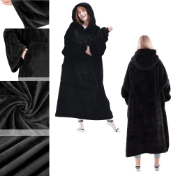 Manta poncho oversize con capucha – unisex negra, extra suave y cálida