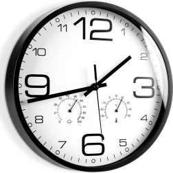 Reloj de pared con termómetro e higrómetro 30 cm, blanco