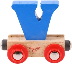 Vagón de madera con la letra V – BIGJIGS Rail