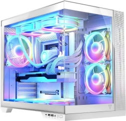 Caja de ordenador VOLCANO Panorama Apex ARGB, 7× ventiladores ARGB, blanca