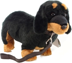 Perro salchicha de peluche con correa 36 cm