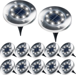 Luces solares LED de jardín empotrables de acero inoxidable, 12 uds., diámetro 11,5 cm