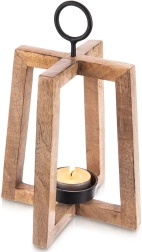 Farol colgante de madera de mango 18 × 18 × 27,5 cm