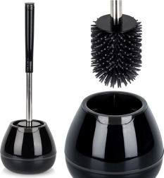 Escobilla de WC de silicona con soporte y pinzas, negra 42 cm