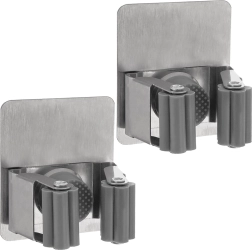 Soportes autoadhesivos de acero inoxidable para mopa y escoba, set de 2 uds.