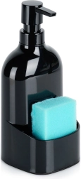 Dispensador de detergente para vajilla con compartimento para esponja, negro 500 ml