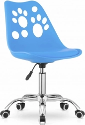 Silla giratoria azul de ecocuero con base cromada