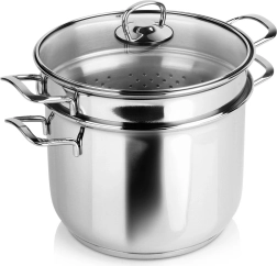 Olla de acero inoxidable para pasta con tapa de vidrio ANETT 6 l, set de 3 piezas