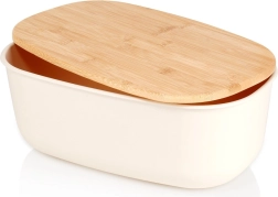 Panera con tapa de bambú, color crema 39 × 23,5 × 15,5 cm