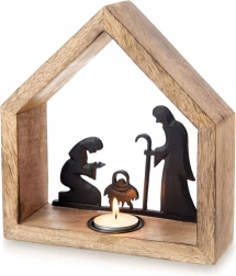 Portavelas de madera para vela de té: belén de mango 20 × 6 × 22 cm