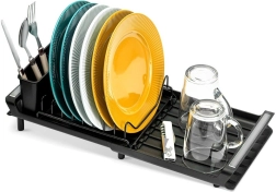 Escurridor metálico extensible para vajilla Vilde negro 28–47,5 × 20 × 13 cm