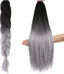 Trenzas ombré de cabello sintético negro/gris