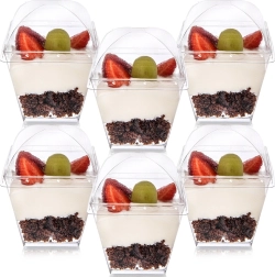 Vasos de plástico para postres y snacks con tapa 180 ml, 6 uds.