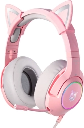 Auriculares gaming rosas con orejas de gato