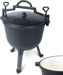 Caldero de hierro fundido con tapa sobre patas 10 l con interior esmaltado