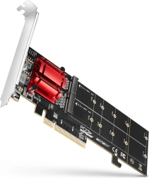 AXAGON adaptador PCIe x8 para 2× M.2 NVMe con RAID, compatible sin bifurcación, chapas traseras de perfil completo y bajo perfil
