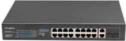 Switch PoE+ no gestionado 16× Fast Ethernet con 2× uplink combo Gigabit, 250 W, rack 19″ LANBERG