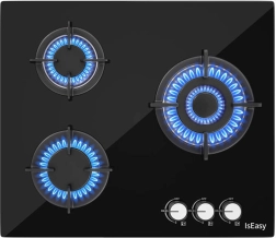 Cocina de gas de 3 zonas con panel de vidrio IsEasy