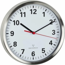 Reloj de pared analógico TFA controlado por radio con marco de acero inoxidable
