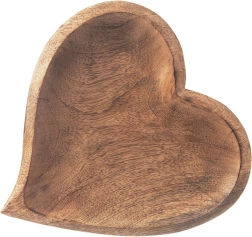 Bandeja de madera para aperitivos de mango, corazón 25 × 25 cm