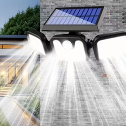 Lámpara LED solar para exteriores con 74 LED, sensor PIR de movimiento y crepuscular, 4 en 1