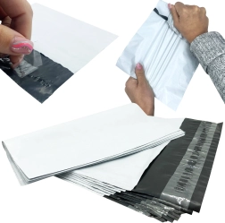 Sobres plásticos de mensajería blancos 450 × 550 mm, autoadhesivos, 50 uds