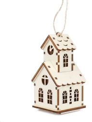 Encanto de la madera casita mediana – iglesia con torrecita y vela LED