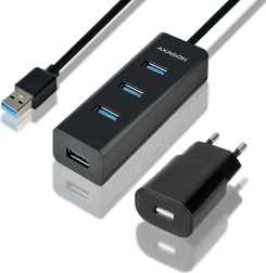 Axagon hue-s2bp hub USB 3.2 gen 1 de cuatro puertos con carga y adaptador