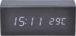 Reloj LED Solight con alarma y termómetro con acabado de madera negra