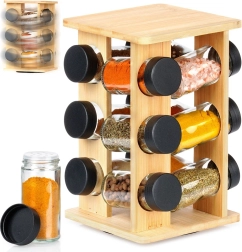 Soporte giratorio de bambú para especias con tarros de vidrio, 13 piezas
