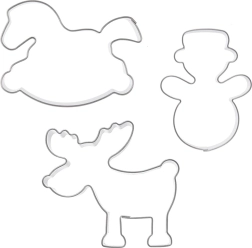 Juego de cortadores de galletas de acero inoxidable – muñeco de nieve, caballito balancín y reno, 3 uds