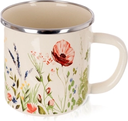 Taza esmaltada color crema con amapolas 400 ml