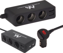 Adaptador de encendedor de coche Maclean con voltímetro y USB MCE117