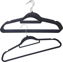 Perchas para ropa de terciopelo negras, gancho giratorio, 45 × 23,5 cm, set de 5 uds.