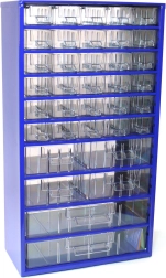 Cajonera metálica TOKOZ, 30 cajones pequeños, 4 medianos y 2 grandes, 30,5 × 55 × 15,5 cm, azul