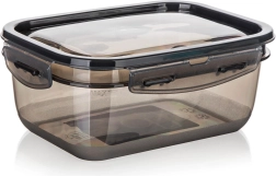 Recipiente CADENZA rectangular de 1 l con cierre de clic, plástico transparente ahumado