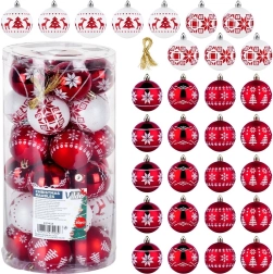Juego de adornos navideños irrompibles rojo y blanco 6 cm, 30 uds