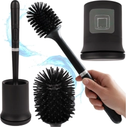 Escobilla de WC de silicona RUHHY negra con soporte colgante y recipiente