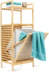 Estantería de baño de bambú con cesto para la ropa sucia Vilde 40 × 30 × 95 cm