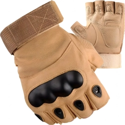 Guantes tácticos sin dedos: guantes resistentes con protección dura de nudillos, talla L, marrones