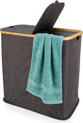 Cesto para la ropa plegable de dos compartimentos gris 90 l