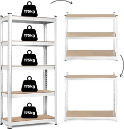 Estantería metálica de almacenamiento 180x90x30 cm, 5 baldas, capacidad 875 kg ModernHome