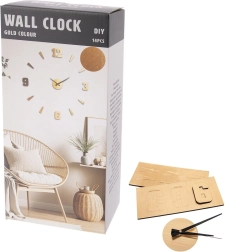Reloj de pared adhesivo de madera con efecto dorado